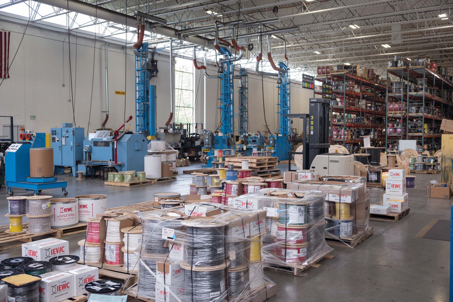 Wire and cable spools in IEWC distribution center.